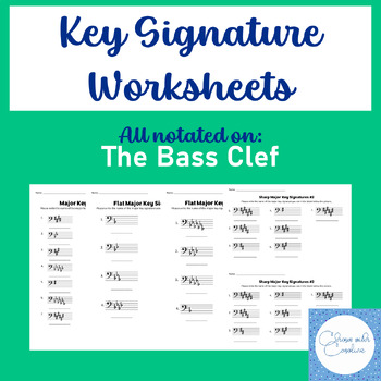 Preview of Key Signature Worksheet Bundle - Bass Clef