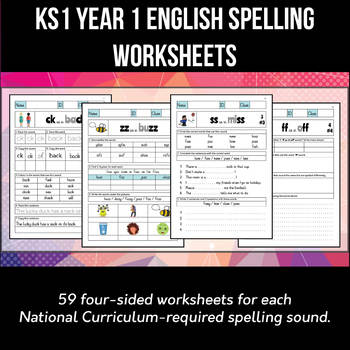Preview of Key Stage 1 Year 1 English Spelling and Phonics Worksheets (Pack of 59)