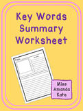 Key Words Summary Worksheet
