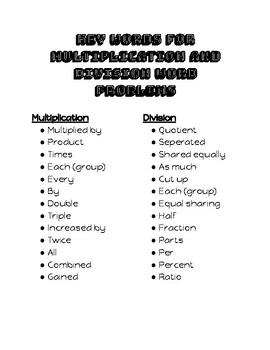 Preview of Key Words for Multiplication and Division Word Problems Anchor Chart