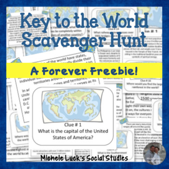 Preview of Key to the World Scavenger Hunt of Fun Geography Facts - Task Cards