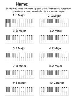Preview of Keyboard Chords Worksheet (one accidental)