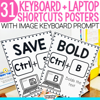 Preview of Keyboard Computer Shortcuts Posters Kid Friendly Icon Keyboard Prompt for Laptop