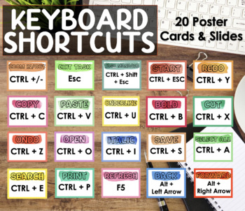 Preview of Keyboard Shortcuts - 20 Poster Cards and Slides - Laptop / Chromebook / Computer