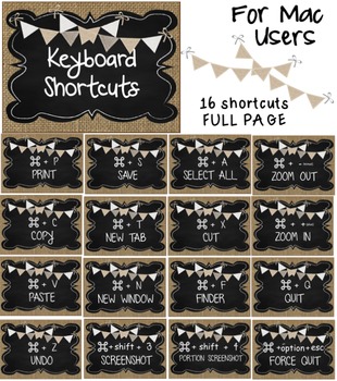 Preview of Keyboard Shortcut Posters for Mac Users - Burlap themed