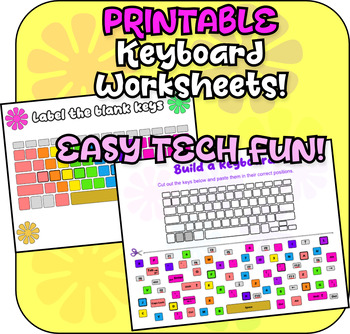 Preview of Keyboard Worksheets - Build a Keyboard. Label the Keys. STEM TECH Typing Fun!