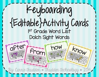 Preview of Keyboarding Activity Cards using Dolch 1st Grade Word List {Editable}
