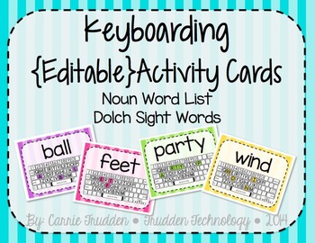 Preview of Keyboarding Activity Cards using Dolch Noun Word List {Editable}