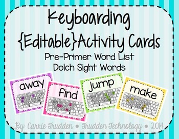 Preview of Keyboarding Activity Cards using Dolch Pre-Primer Word List {Editable}