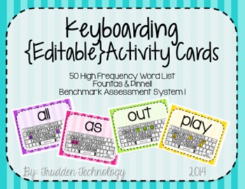 Preview of Keyboarding Activity Cards using F&P 50 High Frequency Words {Editable}