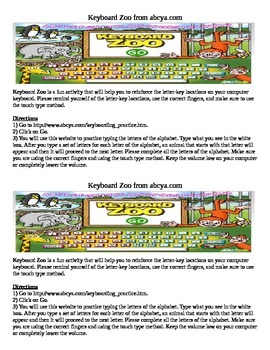 Preview of Keyboarding- Direction Sheet for Keyboard Zoo (Online Game) from abcya.com