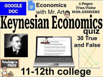 Preview of Keynesian Economics quiz- 11-12th Grade / College - 30 True/False, Answers 5 pgs