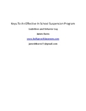 Keys To an Effective In School Suspension Program