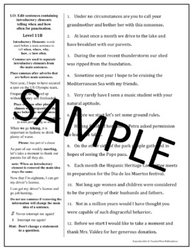 Preview of Keys to Punctuation INTRODUCTORY ELEMENTS Mini Lessons & Homework Distance Learn