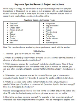 Preview of Keystone Species Research Project - Distance Learning Compatible