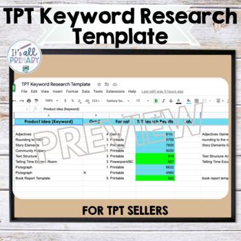 Preview of Keyword Research Template for the TPT Seller - Google Sheets