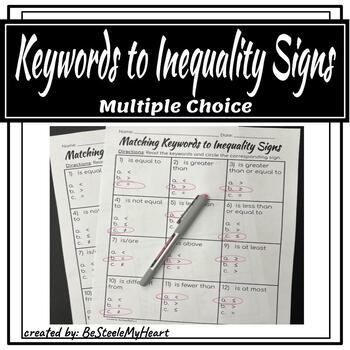 Preview of Keywords to Inequality Signs