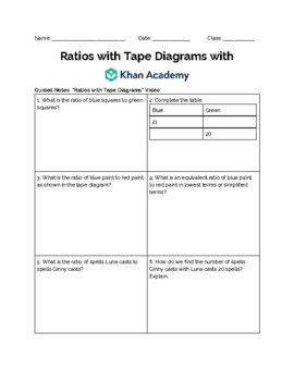 Khan Academy Ratios with Tape Diagrams Guided Worksheet TPT