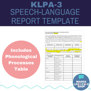Preview of Khan-Lewis Phonological Analysis KLPA-3 Speech-Language Report Template