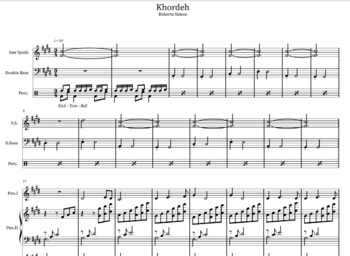 Preview of Khordeh Sheet music by RSimon for violin, piano, cello and orchestra