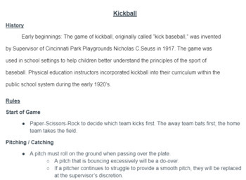 Preview of Kickball Study Guide/Rules