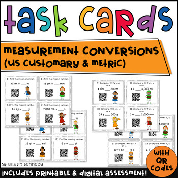 Preview of Kickin' it With Conversions: Customary and Metric Measurement QR Code Task Cards