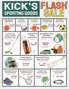 Preview of Kicks Sporting Goods Catalog (Level 3): Score Big with Percentage Challenges!
