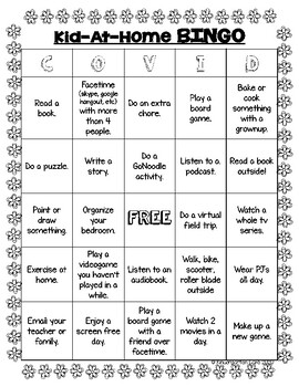 For Fun - Child Stay-At-Home Bingo - Distance Learning by Kindergarten Cafe