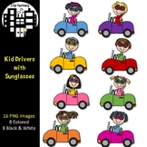 Kid Drivers with Sunglasses Clip Art