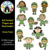 Kid Football Players and Cheerleaders Green Team Clip Art