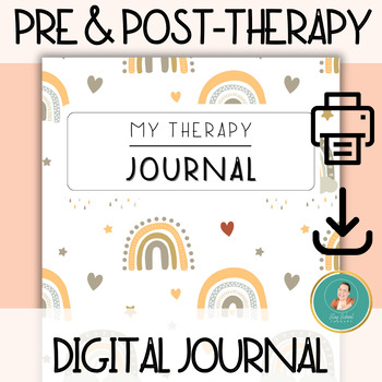 Preview of Kid-Friendly Boho Rainbow Pre & Post Therapy Digital Journal, Therapy Journal