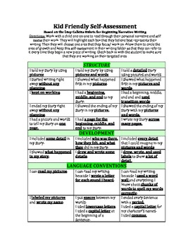 Preview of Kid Friendly Narrative Writing Rubric