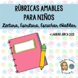 Kid-Friendly Rubrics in SPANISH for Reading, Writing, Spea