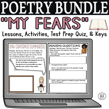 Preview of 4th Grade Poetry Activities Quiz Middle School Poem Fears 5th 6th Test Prep