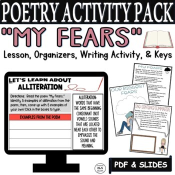 Preview of 4th Grade Poetry Activities Quiz Middle School Poem Fears 5th 6th Comprehension