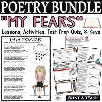 Preview of  4th Grade Poetry Activities Worksheets Middle School Poetry about Fears 5th 6th