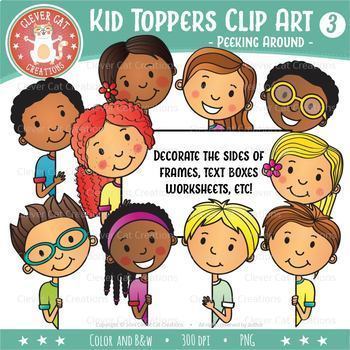 Kid Toppers Clip Art - Kids Peeking Around! by Clever Cat Creations