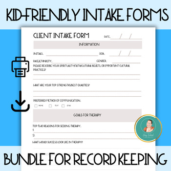 Preview of Kid-friendly Intake Forms Bundle, Record Keeping, Documentation, Case Notes