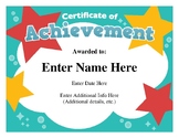 Kid's Certificate of Achievement — Editable Award Certificate