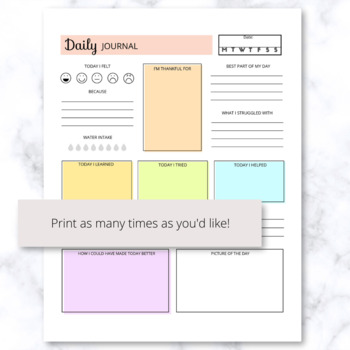 Kid's Daily Journal Printable PDF by Mom Money Map | TPT