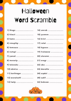 Kid's Word Scramble Halloween Spooky Game And Answers. Unscramble The 