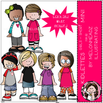 Kidlettes clip art - Girls - Short Hair - Mini - Melonheadz Clipart