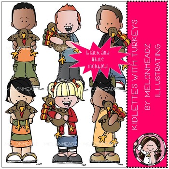 Preview of Kidlettes with turkeys clip art - Mini - Melonheadz Clipart