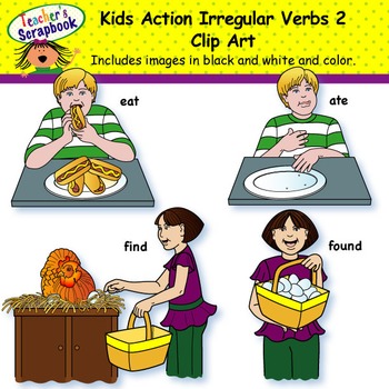 Preview of Kids Action Irregular Verbs 2 Clip Art