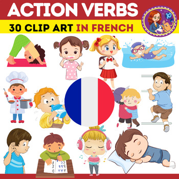 Preview of Kids Action Verbs Clip Art in French . Verbs Clip Art
