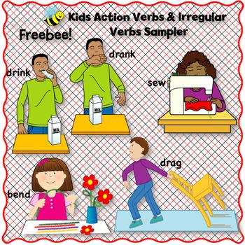 Preview of Kids Action Verbs & Irregular Verbs Clip Art SAMPLER