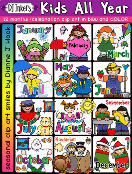 Preview of Kids All Year Clip Art Bundle - Kids, Calendars & Celebrations for Every Month