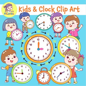 Preview of Kids And Clocks Clip Art.