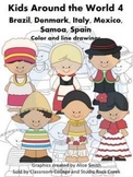 Kids Around the World Set 4 Color and line drawings clip a