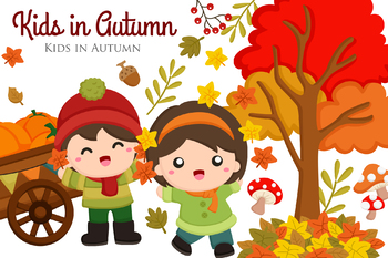 Preview of Kids Autumn Season Tree Leaves Nature - Cute Cartoon Vector Clipart Illustration